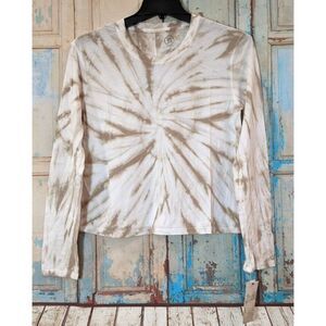 Sage Collective Womens Size Medium White Tan Long Sleeve Crew Neck T Shirt